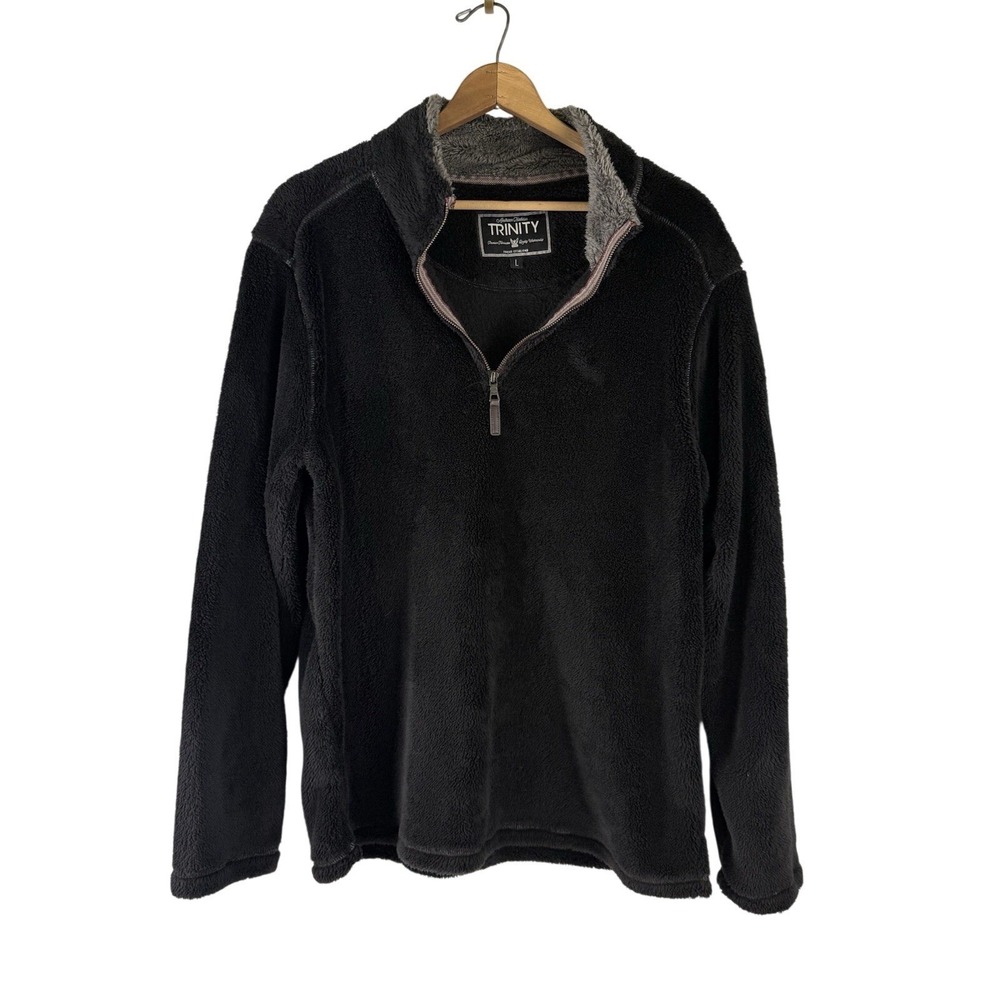 Trinity Men's Plush 1/4 Zip Jacket Black With Charcoal Size Large Pullover‎ Soft